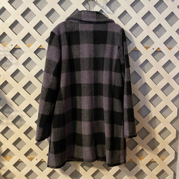 Joan Rivers Regular Buffalo Check Sherpa Teddy Coat Black Large - Picture 2 of 6